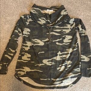 Planet Gold Camouflage Cowl Neck Long Sleeve Top